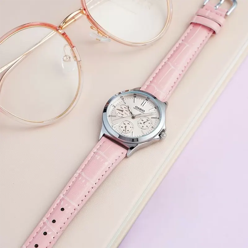 Casio Enticer Cream Dial Pink Leather Ladies Watch- LTP-V300L-4A